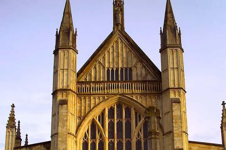 A close up view of the top of Winchester Cathedral.